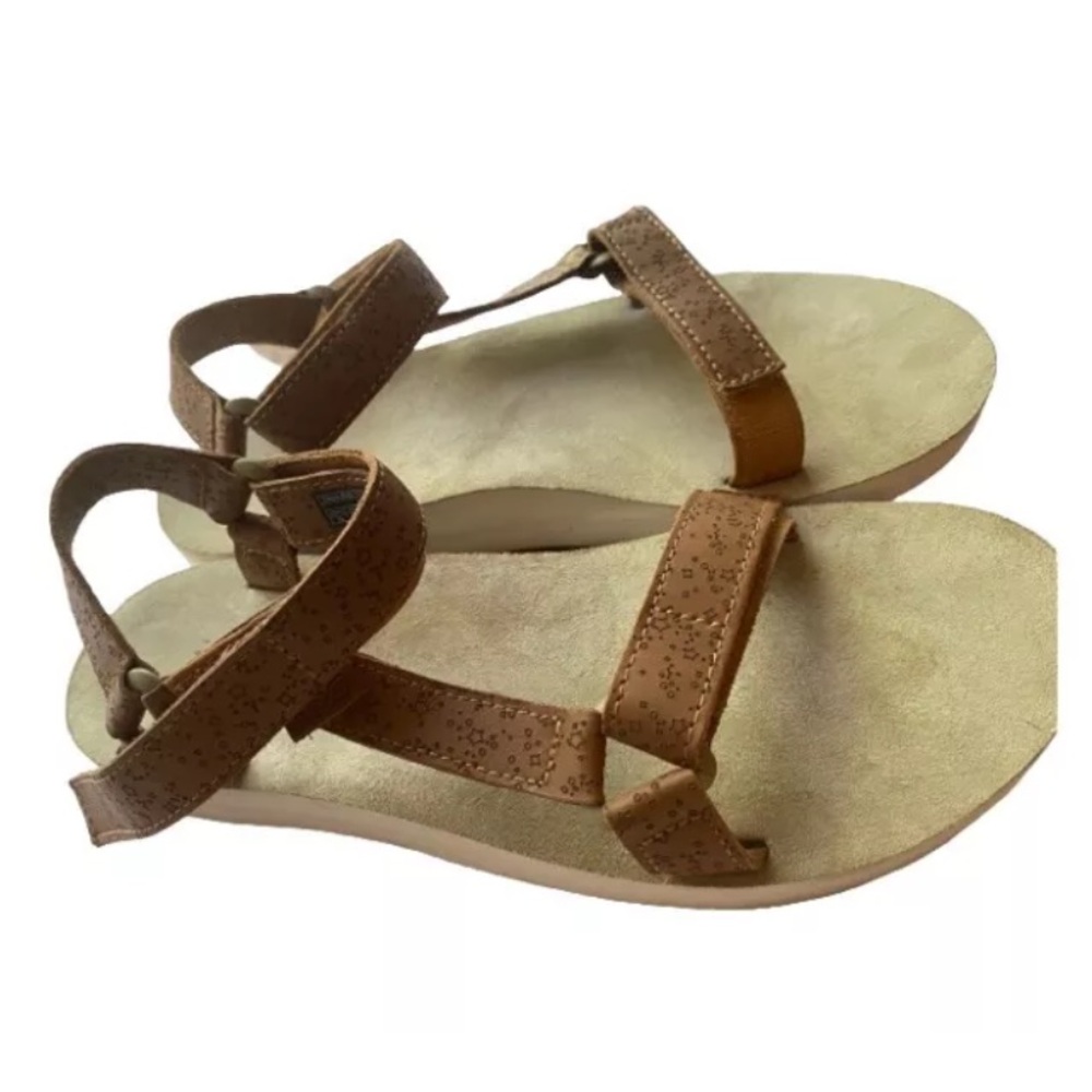 Teva Midform Universal Geometric Women Sandal 10 Brown Leather Adjustable Straps